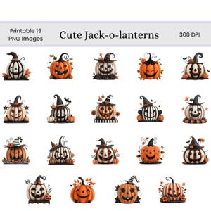 Cute Jack-o-lanterns Clip Art Set | Halloween Digital Images ...