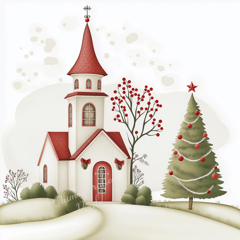 Charming Christmas Chapels Digital Pages | Holiday Printable Digital ...