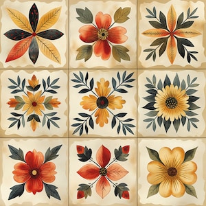 Blumen Patchwork v1 Digitale Seiten | Blumen Fliesen druckbare digitale Hintergründe für Scrapbooks, Kartenherstellung, Basteln | Kommerzielle Nutzung JPGs
