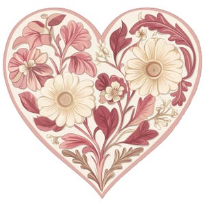 Clipartset roze bloemenhart | Digitale Valentijnsafbeeldingen voor plakboeken, kaarten maken | PNG's voor commercieel gebruik | Transparante achtergronden