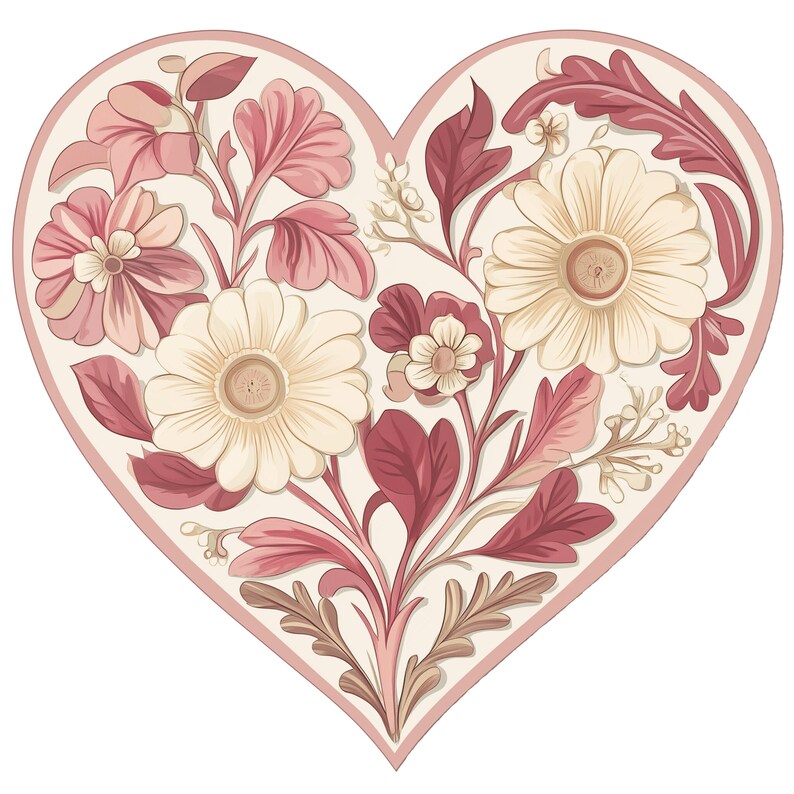 Pink Floral Heart Clip Art Set | Valentine Digital Images for ...