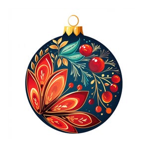 Kleurrijke kerstversieringen Clip Art Set | Digitale afbeeldingen | Plakboeken, kaarten maken, knutselen | PNG's voor commercieel gebruik | Transparante achtergrond