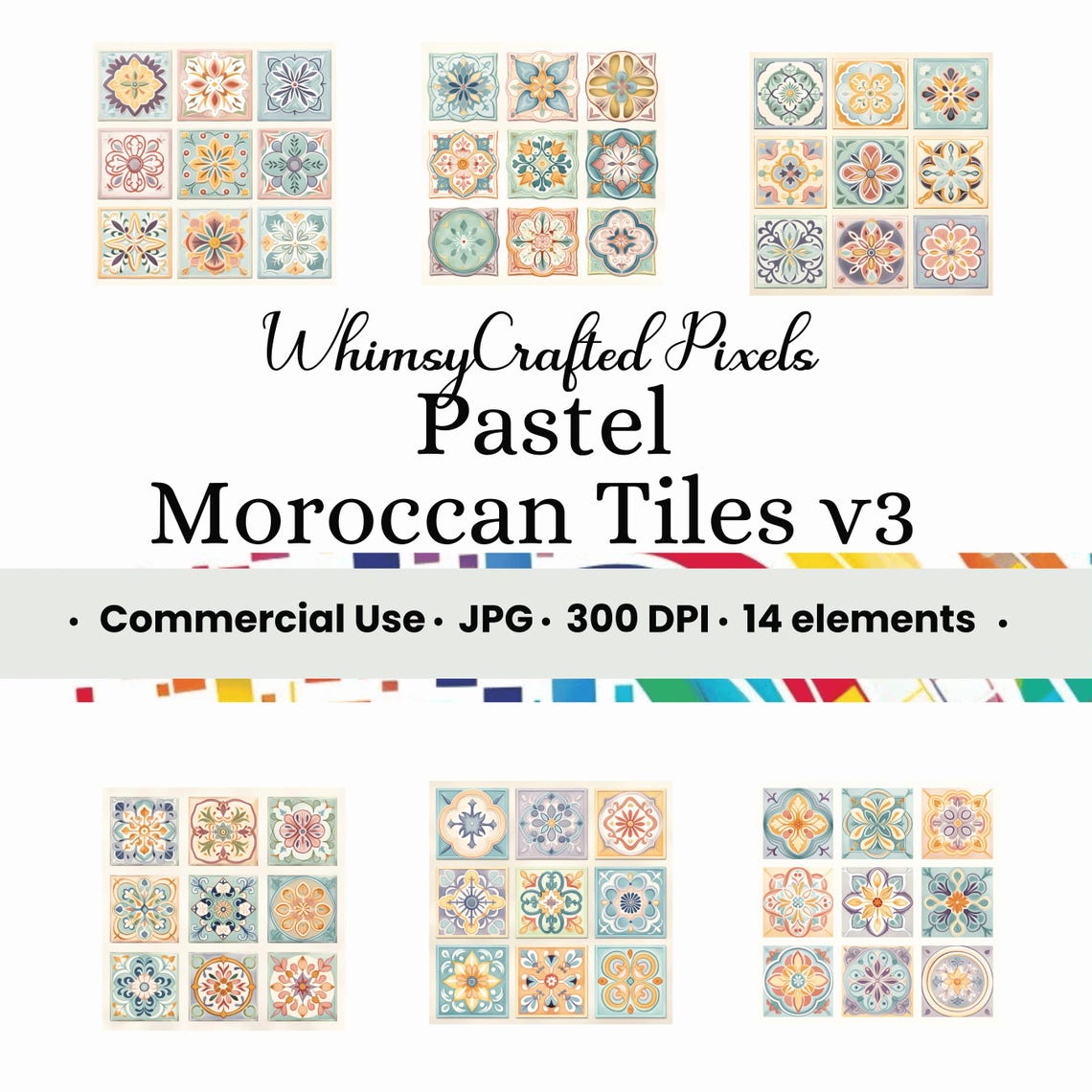 Pastel Moroccan Tiles V3 Digital Pages | Printable Digital Tile ...