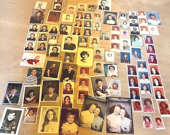 Head shot photo booth school vintage black white color picture photo large lot