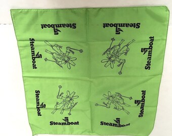 Vintage  green bandana handkerchief scarf steamboat cowboy skier graphic unisex