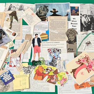 Lotto di effimeri in carta vintage, diario di scarto, tecnica mista, scrapbooking, carta per decoupage, fornitura per artigianato