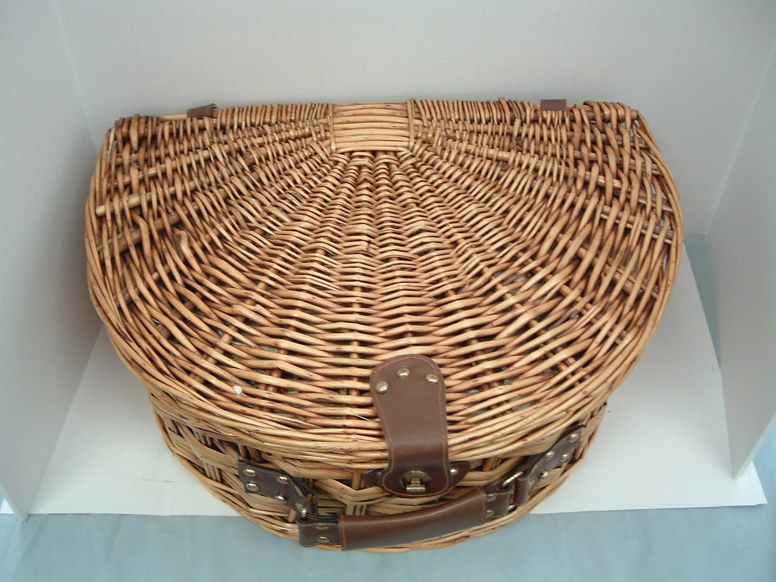 Vintage wicker picnic basket half moon shape utensil plate Etsy