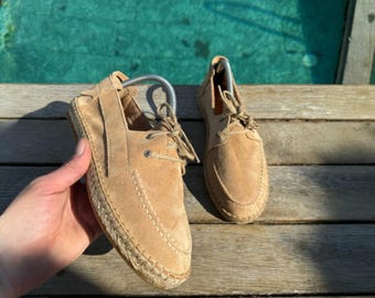 Alpargatas de color tostado hechas a mano para hombre – Mocasines de ante sintético con cordones – Calzado informal de estilo costero para el verano – Regalo para él