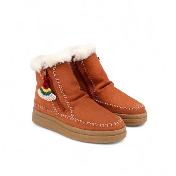 Sherpa Lined Suede Boots for Women | Handmade Winter Moccasins | Cozy Non Slip Ankle Boots
