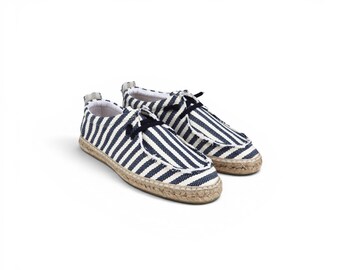 Gestreepte espadrilles voor heren, juteschoenen met veter, canvas zomerloafers, nautische instappers, milieuvriendelijk schoeisel, vrijetijdskleding
