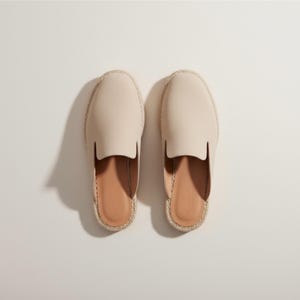 Men's Suede Espadrille Mule | Handmade Beige Slip On Loafer | Rubber Sole Summer Slipper image 6