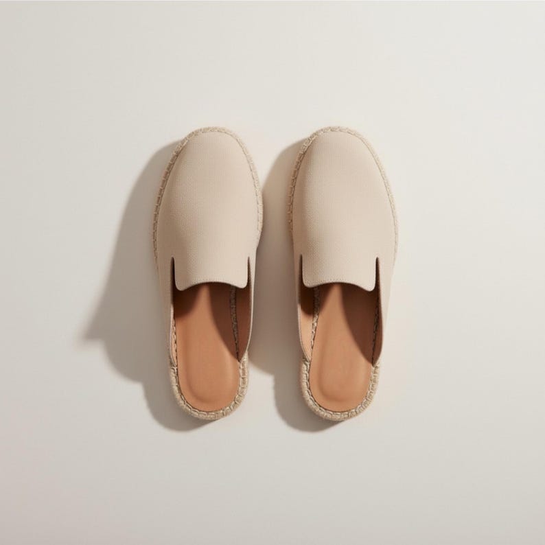 Men's Suede Espadrille Mule | Handmade Beige Slip On Loafer | Rubber Sole Summer Slipper image 6