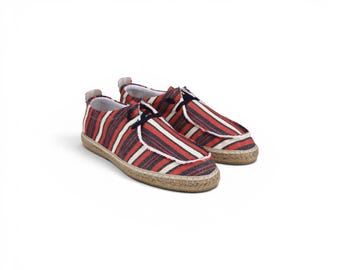 Heren Gestreepte Espadrilles Veterschoenen Canvas Zomerschoenen met Natuurlijke Jute Zool Ademende Nautische Loafers Casual Strandschoenen