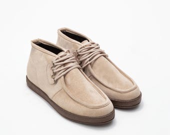 Botas de desierto de ante sintético para hombre / Botas chukka resistentes al agua color arena / Zapatos casuales clásicos con cordones hasta el tobillo