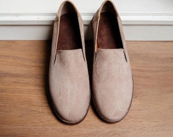 Handmade Men's Suede Slip-On Shoes – Real Leather Casual Loafers with Rubber Sole – Handmade Everyday Shoes for Men