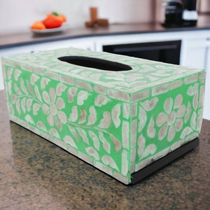 Porta pañuelos rectangular de madreperla, porta servilletas, caja de pañuelos de nácar, verde, azul y negro