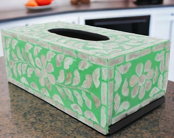 Mother of Pearl Rectangle Tissue Box Holder Napkin Case Holder Nacre Tissue Box Green Blue Black