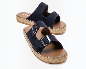 Herensandalen van suède en kurk met dubbele gesp en verstelbare band, espadrille slippers, lichtgewicht orthopedische zomerschoenen voor mannen, ideaal als cadeau voor hem.