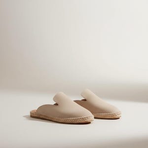 Men's Suede Espadrille Mule | Handmade Beige Slip On Loafer | Rubber Sole Summer Slipper image 7