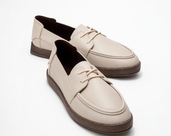 Men's Beige Faux Leather Loafers | Comfortable Crepe Sole Slip-On Shoes | Casual Smart Moccasin Style