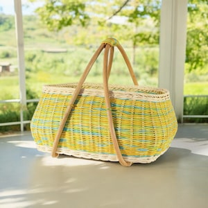 Rattan Basket Large Picnic Basket Rattan Colour With  Market Camping Boho Vintage Wicker