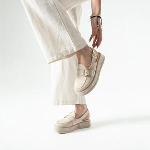 Beige Suede Slingback Mules | 4cm Chunky Platform Loafers | Closed Toe Summer Sandals | Minimalist Women's Buckle Slides | Handmade Shoes