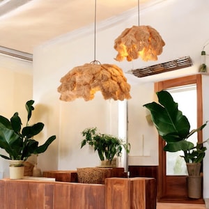 Bohemian Banana Fiber Chandelier: Jute Fringe Coastal Lighting