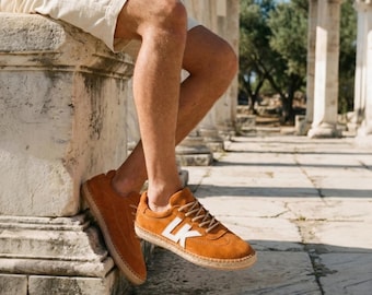 Men's Cinnamon Suede Espadrille Shoes | Genuine Leather Lace Up | Summer Casual Footwear | Beach Holiday Loafers