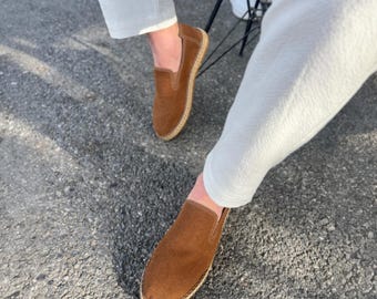 Men’s Handmade Espadrille Slip-Ons –  Faux Suede Summer Loafers – Comfortable Casual Shoes with Jute Sole – Beach Travel Ready Footwear