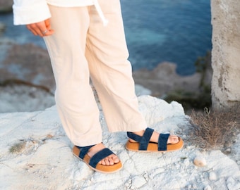 Handmade Leather Sandals for Men – Natural Suede Summer Sandals – Cross Strap Flat Footwear Comfortable Vacation Footwear –Boho Resort Style