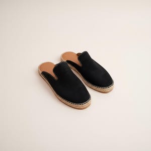 Men's Black Suede Espadrille Mules | Handmade Leather Backless Loafers | Jute Sole Slip-On Shoes | Summer Casual Style image 5