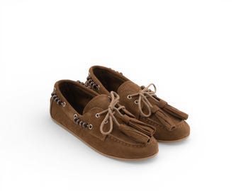 Genuine Suede Moccasins for Women, Boho Beaded Flat Shoes, Tan Brown Leather Loafers, Soft Padded Slip Ons, Fringe Tassel Earthy Shoes