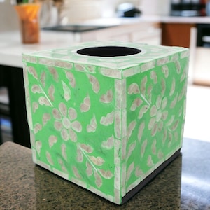 Porta pañuelos cuadrado de madreperla, porta servilletas, caja de pañuelos de nácar, verde, azul y negro