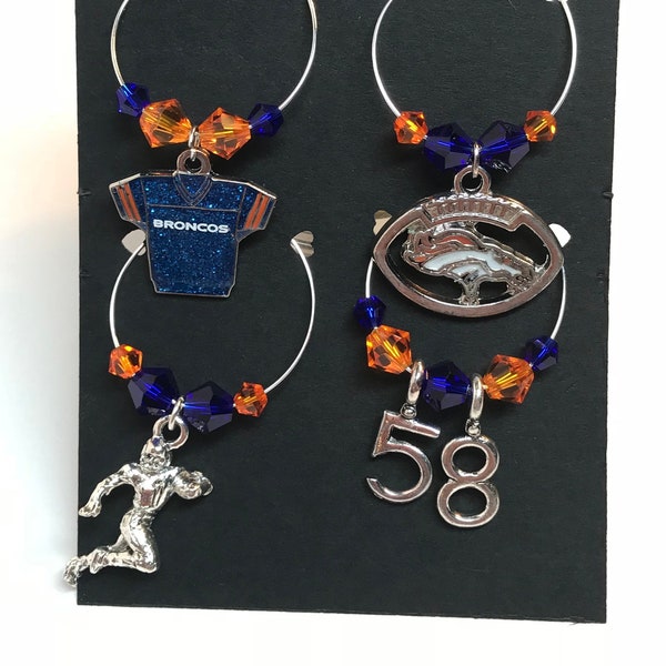 4Pc BRONCOS Wine Charm Set