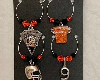 4Pc Cincinnati Bengals Wine Charm Set