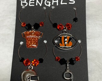 4Pc Cincinnati Bengals Wine Charm Set