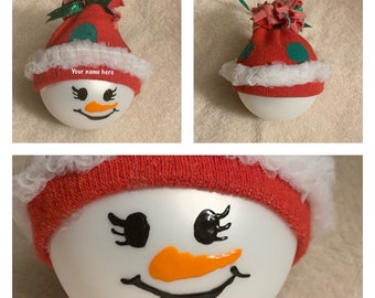3" Satin Finish Glass Snowgirl  Ornament with Sock Hat