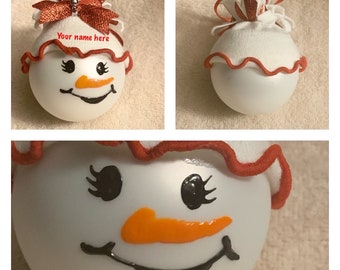 3" Satin Finish Glass Snowgirl  Ornament with Sock Hat