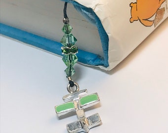 Green Enamel Airplane Bookmark