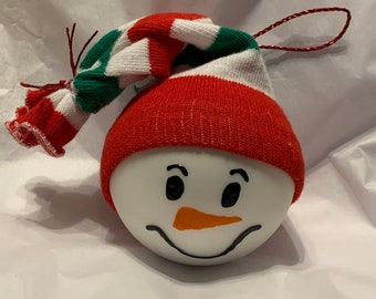 3" Satin Finish Glass Snowman Ornament with Sock Hat