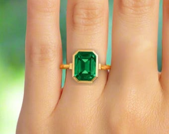 2 Carat Emerald Cut Emerald Ring | Bezel Set Solitaire | Modern Minimalist Engagement Ring in Gold or Platinum