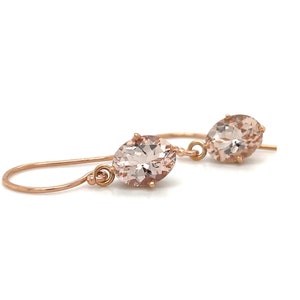 Oval Morganite Drop Earrings, Morganite Dangle Earrings, 14K Rose Gold Morganite Earrings with Filigree, Vintage Inspired Bridal Jewelry