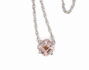 Natural Morganite Necklace, Asscher Cut Morganite Pendant, 14K Gold Slide Pendant, Pink Stone Necklace for the Bride Gift, Bridal Jewelry