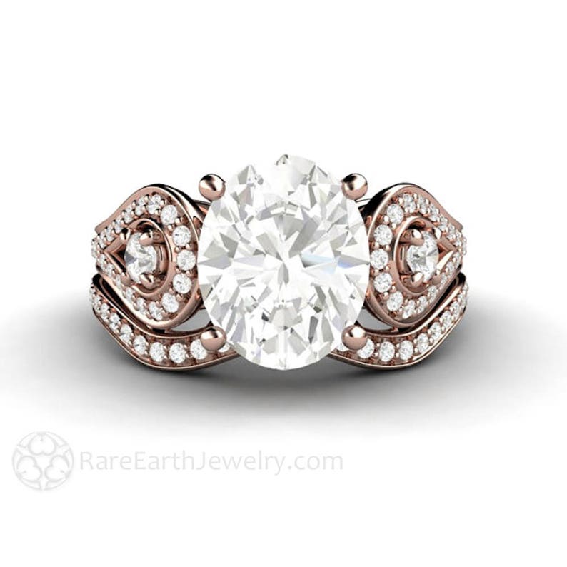 Oval Moissanite Engagement Ring and Wedding Ring Forever One Etsy