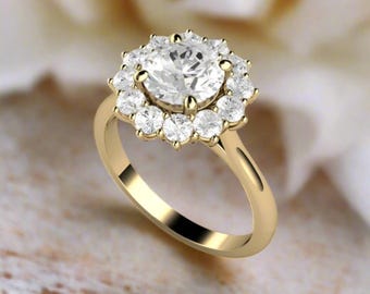 Vintage Inspired Moissanite Engagement Ring, Round Forever One Moissanite Ring, Ethical Engagement Ring 14K Gold 18K Gold or Platinum