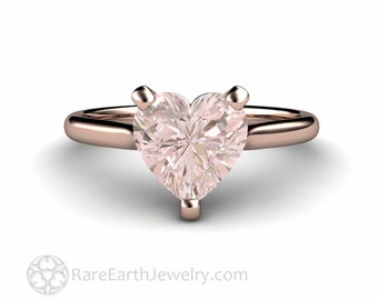 Morganite Ring Morganite Engagement Ring Heart Solitaire 14K 18K White Yellow Rose Gold Platinum Pink or Peach Gemstone Ring