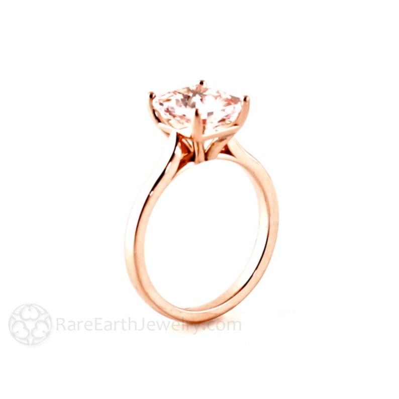 Morganite Ring Morganite Engagement Ring 14K or 18K Rose Gold Emerald Solitaire Gemstone Ring image 3