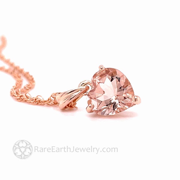 Morganite Necklace Rose Gold, Morganite Pendant, 14K Rose Gold Heart Necklace, Peach or Pink Gemstone Heart Pendant Bridal Jewelry