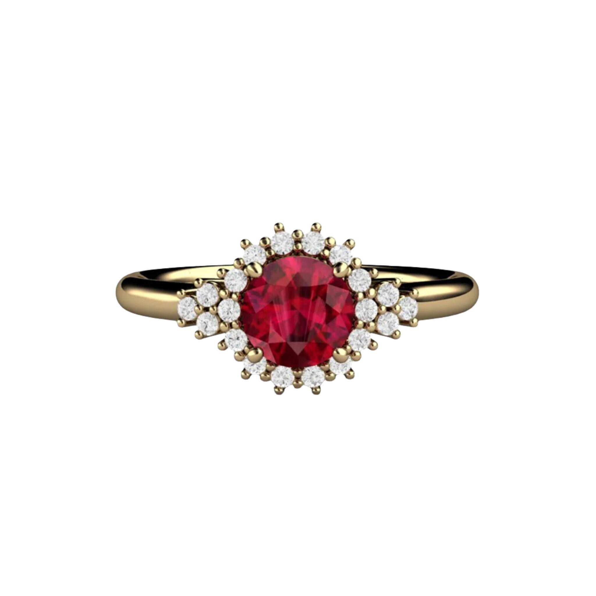 Vintage Inspired Ruby Engagement Ring, Round Ruby Ring Cluster Diamond ...