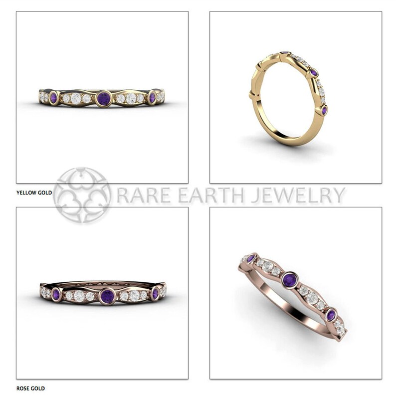 Amethyst Ring Anniversary Band Amethyst Stacking Ring Wedding Etsy
